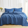 MarCielo 3-Piece 100% Cotton Oversized Bedspread Lightweight Quilt Coverlet Embroidery Farmhouse Bedding Set T0 (Midtone Blue, Oversized Queen (100"x106"))-Ruum Studio Home