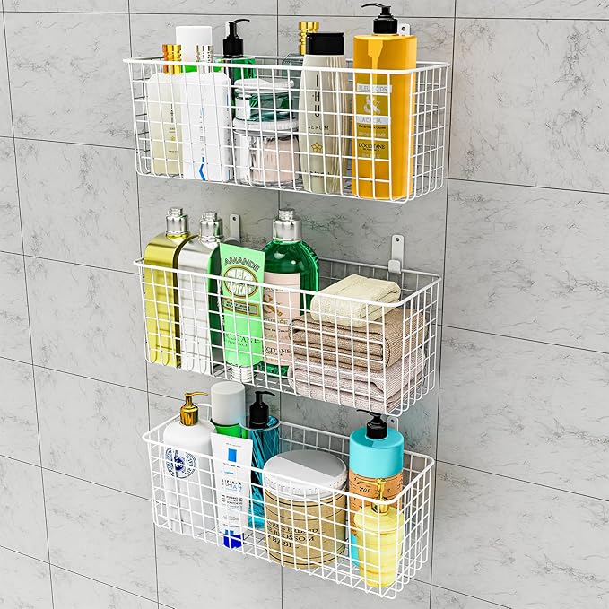 Joben Oligey 3 Set [Extra Large] Hanging Wall Wire Baskets, Farmhouse Food Storage Kitchen Pantry Laundry Closet Garage RV, White-Ruum Studio Home