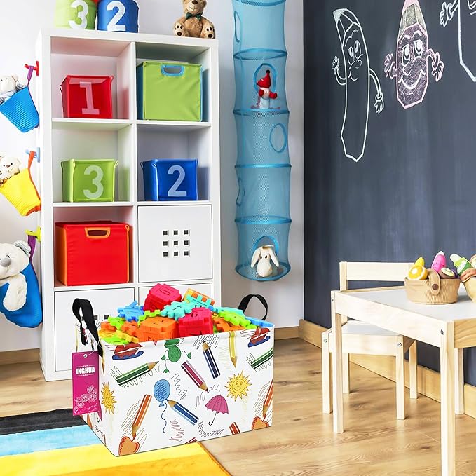 Rectangular Storage Basket Fabric Organizer Bin for Toys,Books,Clothes,Gifts,Pets-Perfect for Home,Office,Nursery,Dorm,Shelf(Rec-colored pencil )-Ruum Studio Home