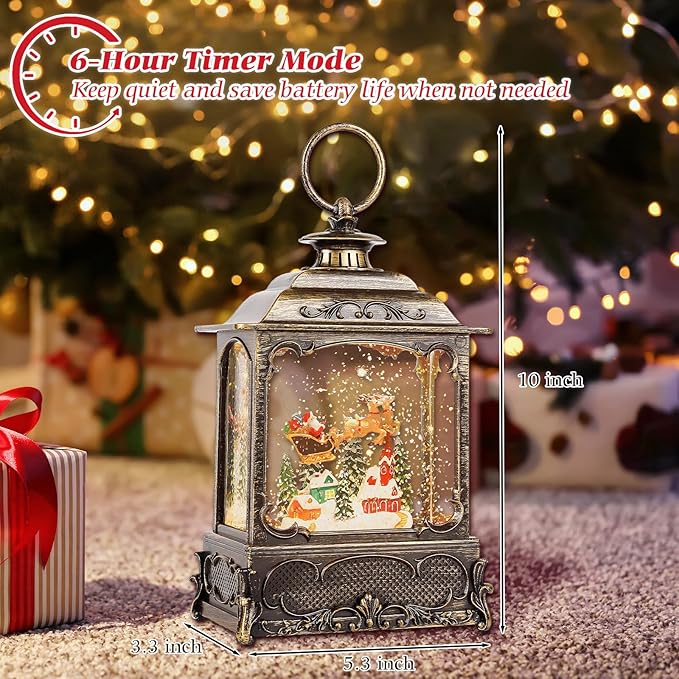 Christmas Snow Globes,Christmas Decorations for Home,with 6 Hour Timer,Musical Snow Globe,Battery Or USB Powered,Christmas Lantern,Christmas Festival Decor, Reindeer Vehicle-Ruum Studio Home