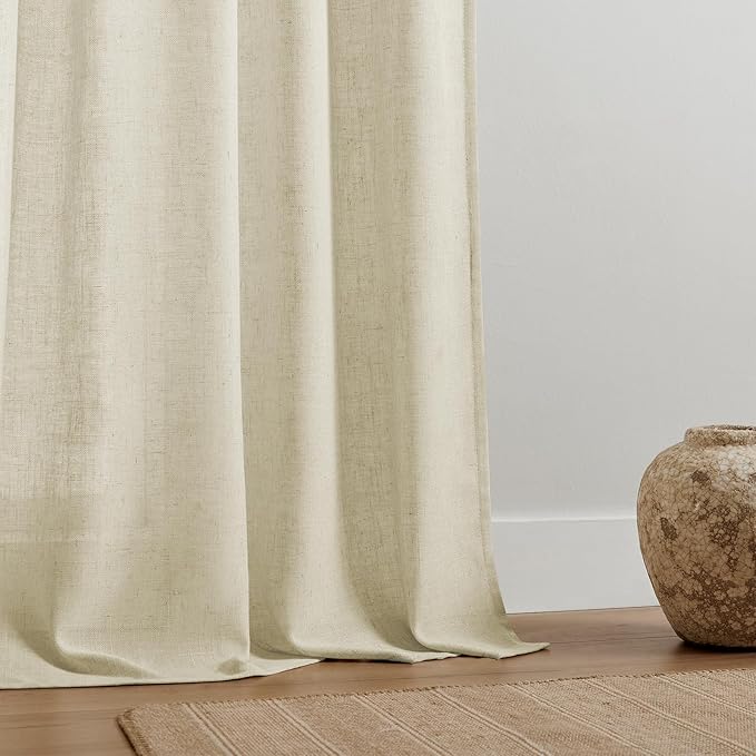 Joydeco Linen Curtains 96 Inch Length 2 Panel Sets,Light Filtering Curtains for Bedroom 70 Inch Wide Living Room Drapes with Back Tabs & Rod Pockets (W70 x L96 Inch, Linen)-Ruum Studio Home