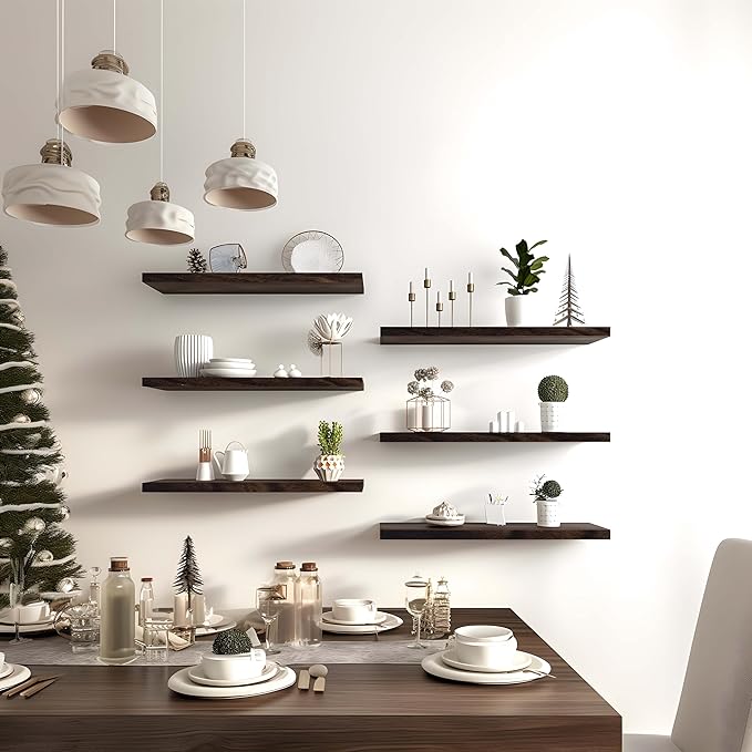 Brown Wood Floating Shelves for Wall Rustic Wall Shelves for Bedroom Set of 6-Ruum Studio Home
