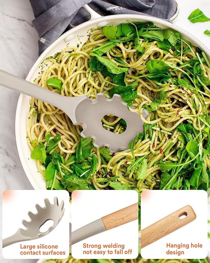 Kitchen Utensils Set, 13PCS Silicone Cooking Utensils, Heat Resistant Kitchen Utensil Spatula Set for Nonstick Cookware, Wooden Handles Kitchen Gadgets Tools Set-Ruum Studio Home