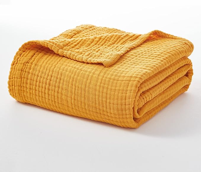 EMME Cotton Twin Blanket 100% Muslin Blanket for Couch Breathable Gauze Blanket All Season Soft and Lightweight Pre-Washed (Mustard Yellow, 60"x80")-Ruum Studio Home