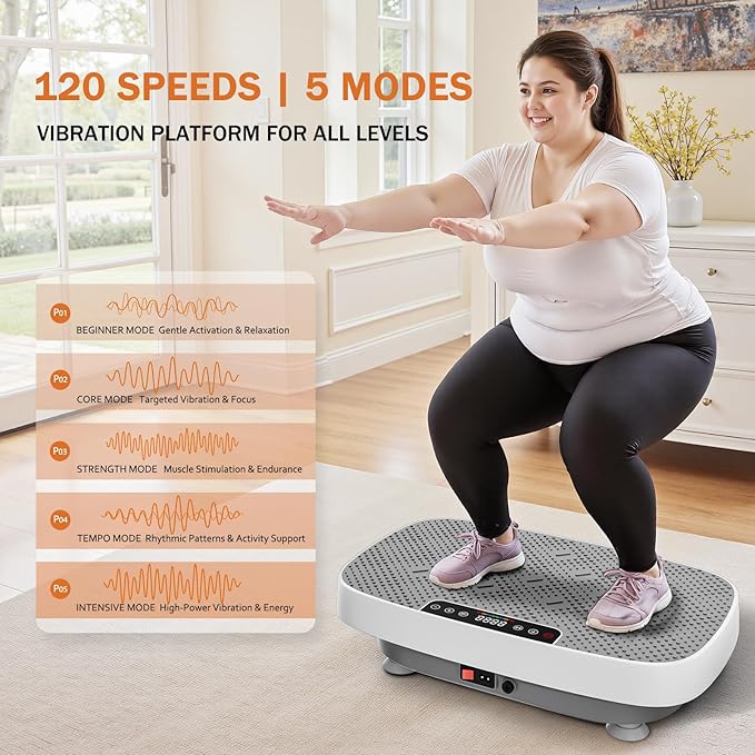 Vibration Plate Exercise Machine, Ultra-Quiet Vibration Plate for Lymphatic Drainage & Body Toning, Whole Body Vibration Platform with Bluetooth, Resistance Bands, Home Gyms Equipment-Ruum Studio Home