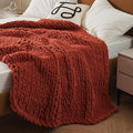 WESHIONGOO Chunky Knit Blanket Throw Knitted Throw Blankets for Couch Bed Fluffy Soft Blanket with Jumbo Chenille Yarn Thick 100% Handmade(Rust, 50"×60")-Ruum Studio Home