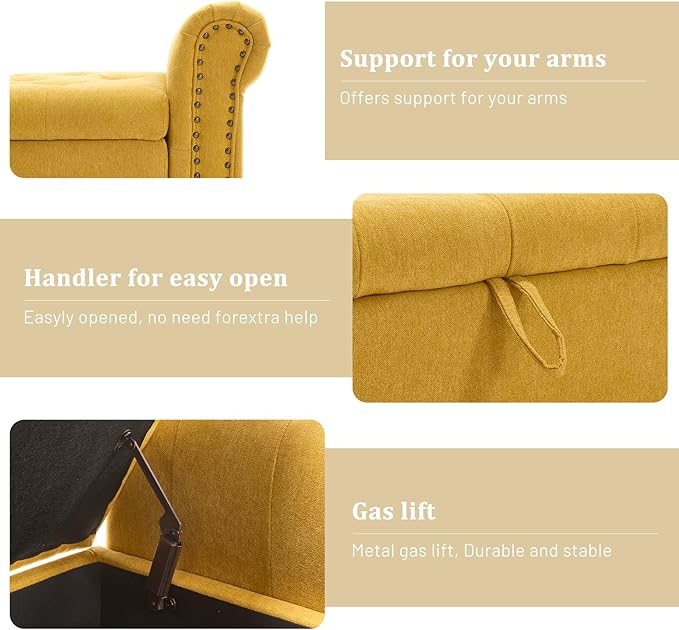 Furniliving 55” End of Bed Bench, Bedroom Bench with Button-Tufted, Large Upholstered Storage Ottoman Benches Window Bench with Storage Shoe Cabinet Bench, for Bedroom, Living Room, Linen, Yellow-Ruum Studio Home
