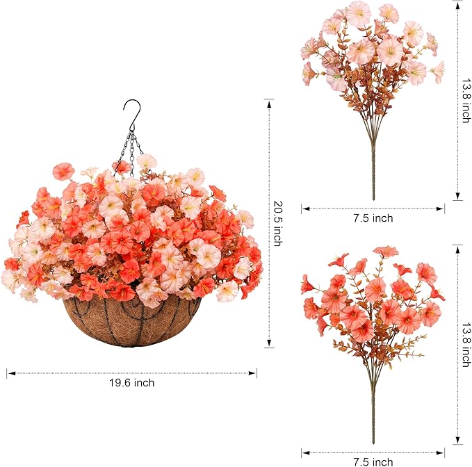 Artificial Fall Flowers Fake Hanging Plants Flowers Basket for Outdoors Autumn Decoration, Silk Morning Glory with Eucalyptus Look Real UV Resistant Faux Flowers for Outside Porch Patio Balcony, Mix-Ruum Studio Home