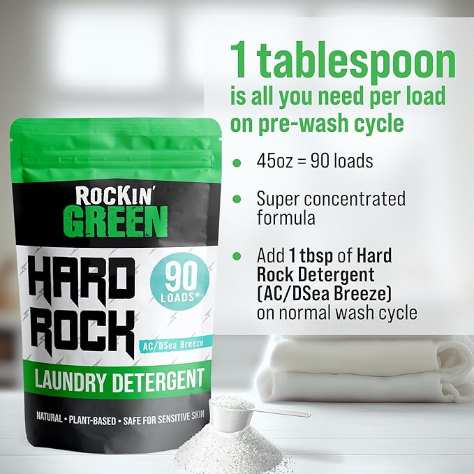 Rockin' Green Hard Rock Powder Laundry Detergent (90 Loads) - Natural Powdered Laundry Detergent, Sensitive Skin Laundry Powder (AC/DSea Breeze)-Ruum Studio Home