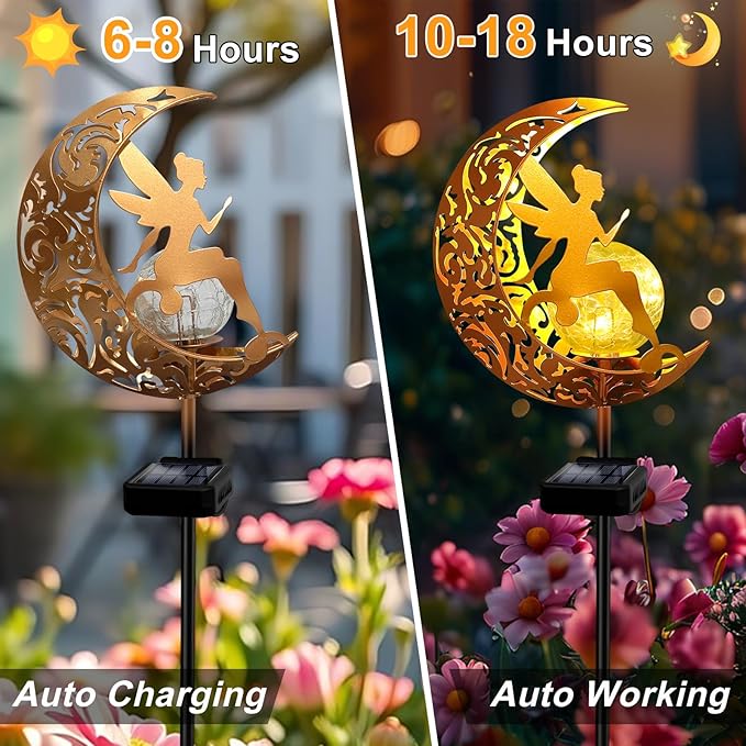 YJFWAL Garden Solar Lights Pathway Stake Lights Moon Fairy Glass Globe with Angel Decor, Gifts for Mom Grandma Friends, Outdoor Decor Light Waterproof for Walkway, Yard, Patio or Garden (Warm White)-Ruum Studio Home