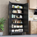Kitchen Pantry Storage Cabinet with Doors and Adjustable Shelves, Metal ClosetMaid Food Pantry Cabinets, 75" Tall Freestanding Cupboard for Kitchen, Laundry or Utility Room, Black-Ruum Studio Home