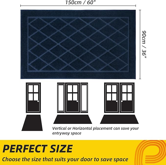 JSEI Dirt Trapper Door Mat 36"x60", Non-Slip Washable Entryway Mats, Dog Door Mat, Stain Resistant and Absorbent Floor Mats, Low Profile Welcome Mat for Front Back Door, Navy Blue-Ruum Studio Home