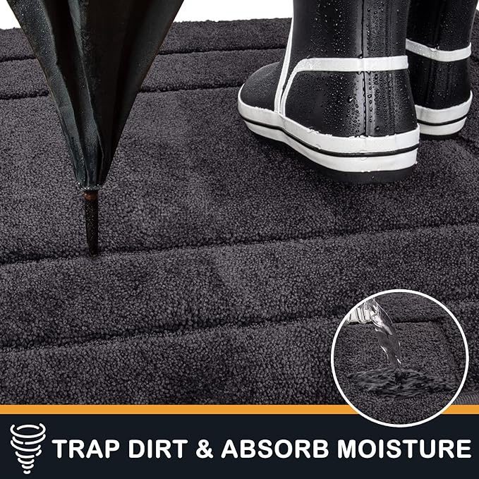 PURRUGS Dirt Trapping Door Mat 24" x 59", Non-Slip/Skid Machine Washable Entryway Rug, Dog Doormat, Super Absorbent Welcome Mat for Muddy Wet Shoes and Paws, Charcoal-Ruum Studio Home