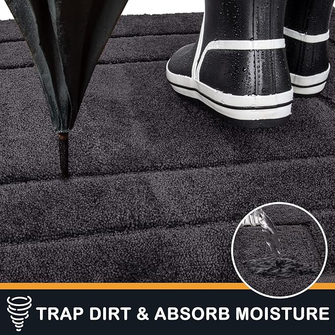 PURRUGS Dirt Trapping Door Mat 24" x 35.5", Non-Slip/Skid Machine Washable Entryway Rug, Dog Doormat, Super Absorbent Welcome Mat for Muddy Wet Shoes and Paws, Charcoal-Ruum Studio Home