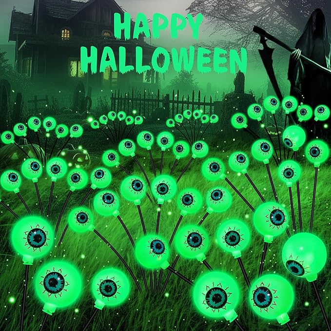 Solar Garden Lights Outdoor, Swaying Light Waterproof Solar Lights Outdoor for Yard Pathway Patio, Swaying Lawn Decor as Gardening Gifts for Women Holiday (Green, 4 Pack Halloween Decor)-Ruum Studio Home
