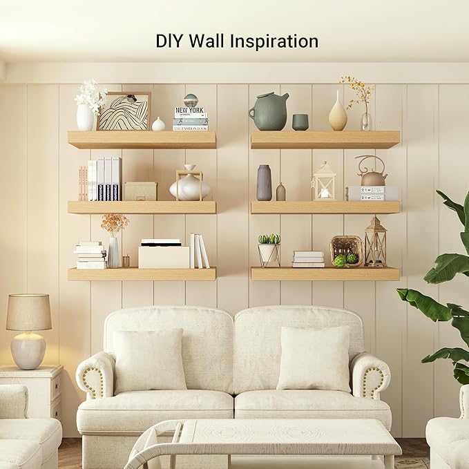 Heimlove 12" Deep Floating Shelves, 36 x 12 Inch Wall Mounted Long Floating Shelf with Invisible Brackets, for Home Decor, Bedroom, Kitchen, Living Room, Bathroom - 1 Pack, Oak-Ruum Studio Home