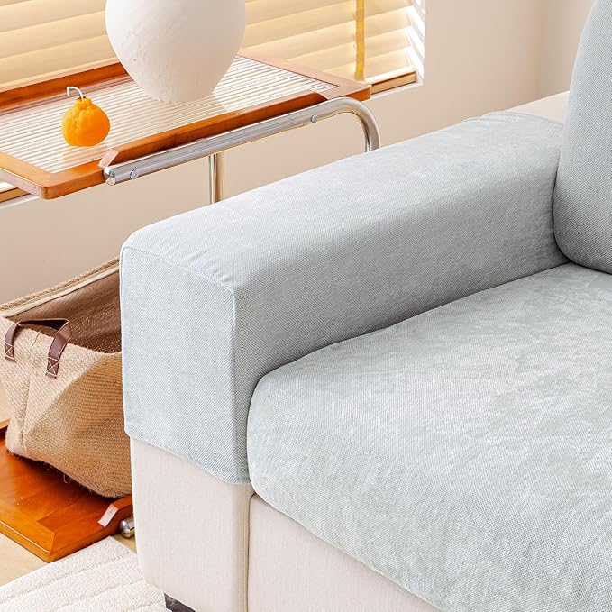 Chenille Sofa Armrest Covers, Soft Stretch Non-Slip Couch Arm Covers for Sofa, Chair or L Shaped Sectional, Furniture Protector (2 Pieces, Light Grey)-Ruum Studio Home