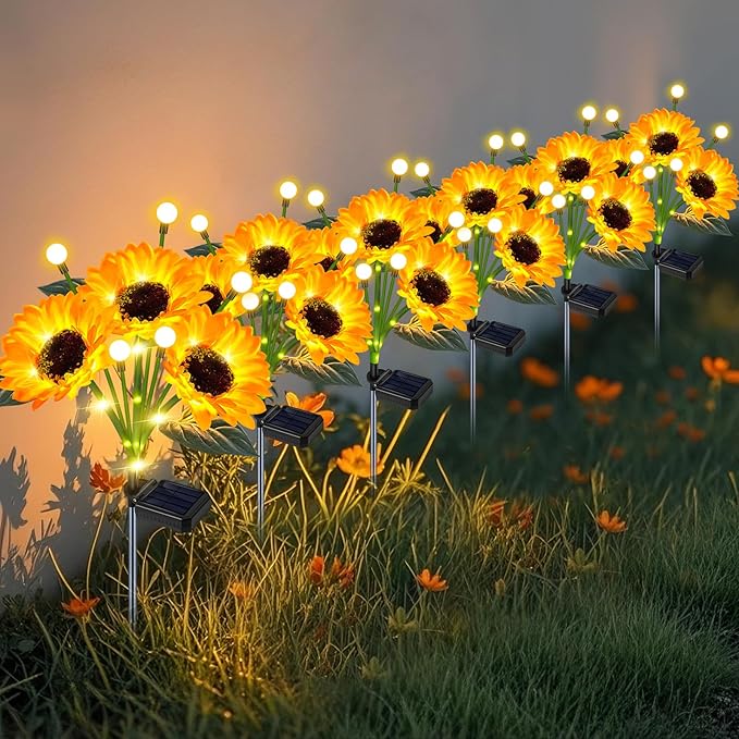 Solar Sunflower Lights Outdoor Waterproof - 6 Pack Solar Powered Sunflowers with Firefly Solar Lights for Garden Lawn Decor-Ruum Studio Home