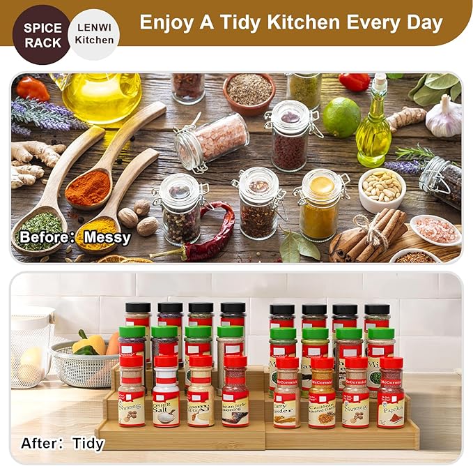 Spice Rack Organizer for Cabinet, 3 Tier Expandable Bamboo Spice Storage, Great for Kitchen Cabinet, Cupboard,Pantry and More-Ruum Studio Home