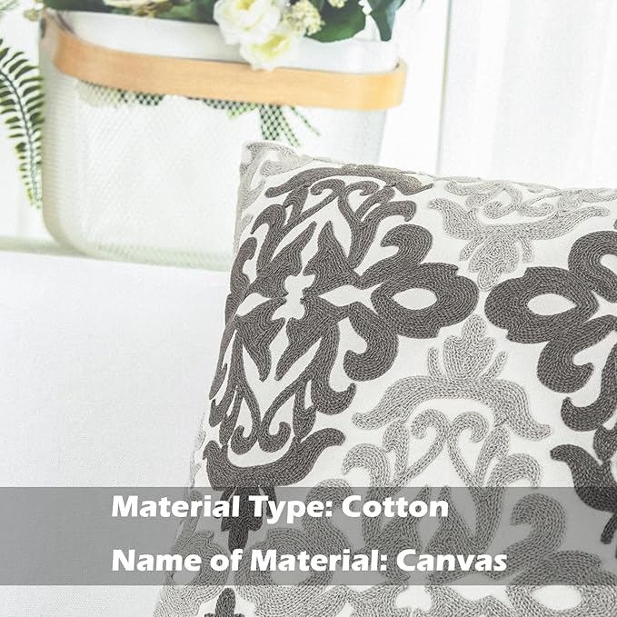 HWY 50 Grey Gray Decorative Throw Pillow Covers 18x18 Inch (1 Piece), Embroidered Cotton Farmhouse Cushion Cover Pillow Case for Sofa Couch Living Room Bed Bedroon, Floral Geometric-Ruum Studio Home