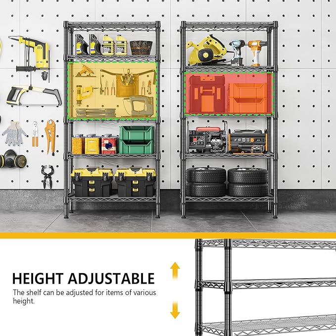 1250 lbs 5 Tier Shelf Metal Storage Shelves Shelving Wire Rack Heavy Duty Closet Organizers for Garage Kitchen Bathroom Laundry Black 13.8" D x 29.5" W x 59.5" H-Ruum Studio Home