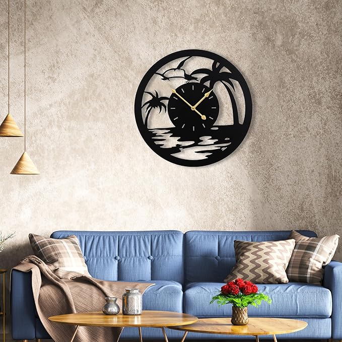 24inches/60cm Large Wall Clocks Battery Powered No Ticking Silent Round Black Modern Unique Metal Wall Clocks Suitable Living Room Kitchen Bedroom Fireplace Office Farmhouse。-Ruum Studio Home
