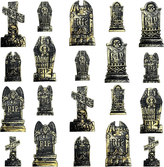 20Pcs Halloween Mini Tombstones Figurines, Plastic Miniature Tombstones Set Mini Gravestones Halloween Decorations for Miniature Graveyard Scene Haunted House DIY Crafts-Ruum Studio Home