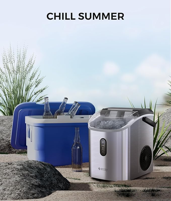 ecozy Smart Nugget Ice Maker Countertop, Portable Pebble Ice Machine with Voice Control, 34lbs/24H Soft Chewable Ice, Self-Cleaning Pellet Ice Maker with APP WiFi for Kitchen Party, Stainless Steel-Ruum Studio Home