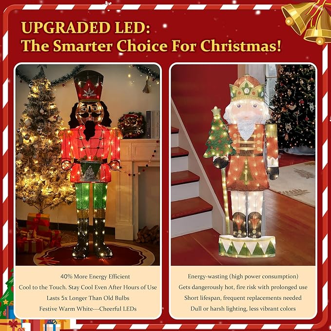 61Inch Nutcracker Christmas Decor Outdoor with LEDs 5 Feet Lighted Large Nutcracker Lighted Christmas Decorations Outdoor with Stakes & Zip Ties for Xmas Yard, Porch, Lawn-Ruum Studio Home