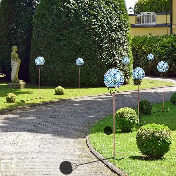 Solar Lights Outdoor Decorative, Solar Gazing Ball Mosaic Garden Stakes Decorative Waterproof Outdoor Lights for Pathway Yard Lawn Decoration (Blue)-Ruum Studio Home