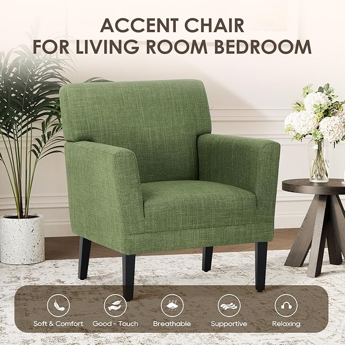 COLAMY Accent Chair Set of 2 for Living Room, Modern Upholstered Fabric Accent Armchair with Back, Soft Single Sofa Chair with Arms for Bedroom/Office/Reception Room, Green-Ruum Studio Home