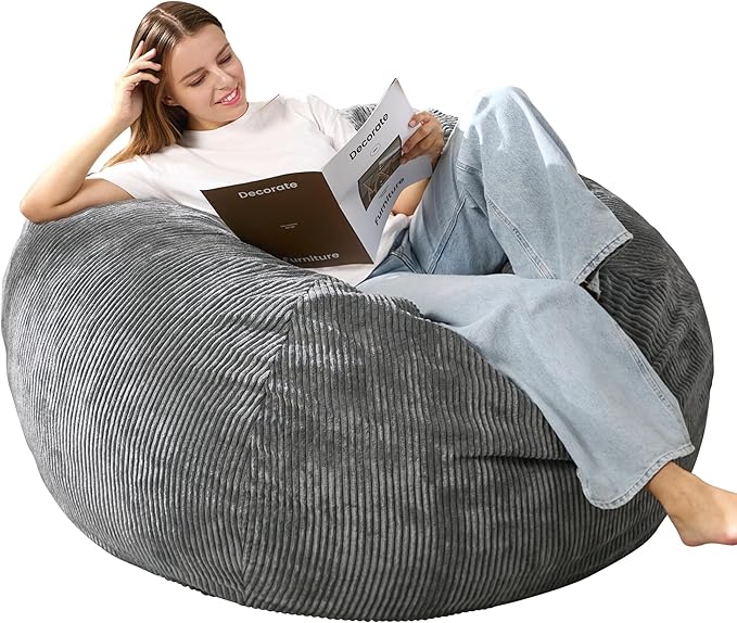 3.5FT Bean Bag Chairs Teardrop Bean Bag Chair for Adults Beanbag Chair with Memory Foam Filled Machine Washable Cover for Living Room, Bedroom (Large,Grey)-Ruum Studio Home