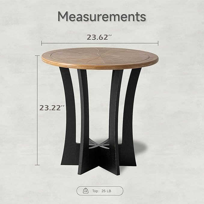 Farmhouse Round End Table X 2P with Criss-Cross Wood Legs, Rustic French Country Side Table for Dinning or Living Room, Modern, Black, Natural Wood-Ruum Studio Home