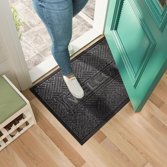 Mibao Front Door Mat Outside Entrance, Durable Outdoor Indoor Mat, Low Profile Heavy Duty Doormat, Non-Slip, Traps Dirt and Moisture, Easy Clean Patio Porch Entryway Mat, 47" x 32", Grey-Ruum Studio Home