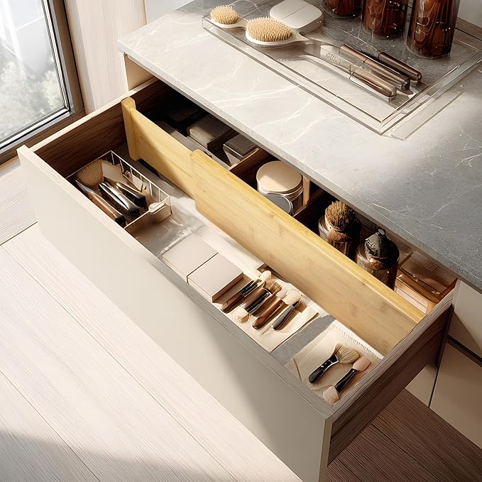 VaeFae 3 Pack Bamboo Drawer Dividers, 4" High Adjustable 16.6" - 21.8" Clothes Drawer Organizers, Expandable Separators for Bedroom/Bathroom/Kitchen/Office Storage-Ruum Studio Home