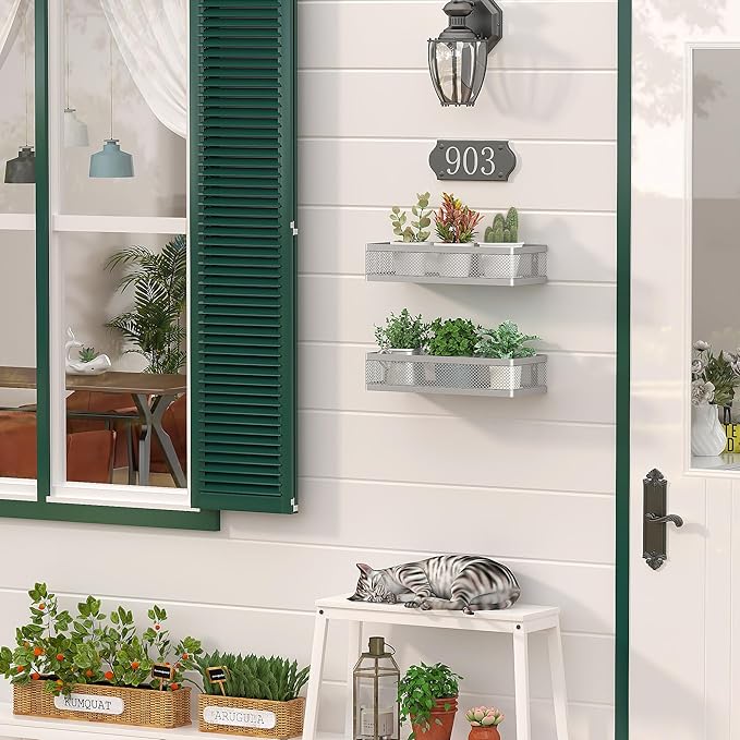 PUSDON Metal Wall Hanging Basket 2 Packs DIY Suitable for Multiple Scenes - Middle Silver Grey Netting-Ruum Studio Home