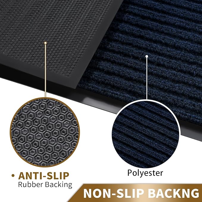 Yimobra Front Door Mat Outdoor Indoor Entrance, 100% Waterproof All-Season All Weather Doormat, Welcome Matt Outside Entry, Non Slip, Low Profile, Heavy Duty Patio Porch Floor Mats,29.5 x 17,Navy Blue-Ruum Studio Home