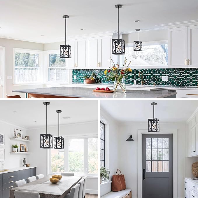 Farmhouse Lantern Pendant Light Fixtures Ceiling Hanging Rustic Chandelier Black (1 Light)-Ruum Studio Home