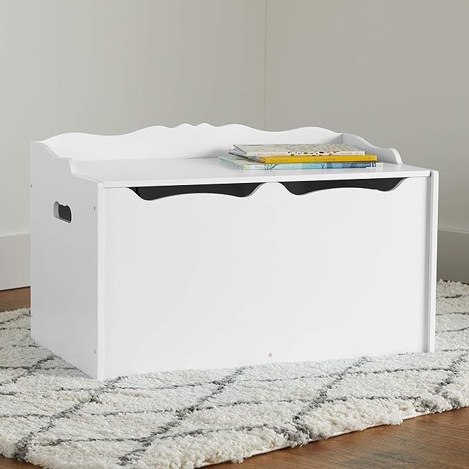 Amazon Basics Kids Toy Box, Wooden Organizer Storage Chest,White, 30" x 18" x 19"-Ruum Studio Home