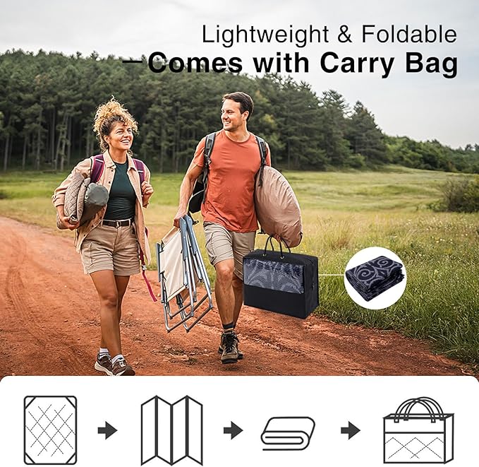 OLANLY Outdoor Rug Waterproof 5x8 ft Clearance, Reversible Outdoor Plastic Straw Rug with Floral Pattern, RV Mat for Patio, Camping, Balcony, Deck, Backyard, Black & Grey-Ruum Studio Home