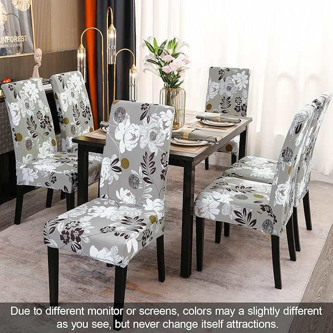 JQinHome Chair Covers for Dining Room Set of 6, High Stretch Removable Washable Parsons Chair Slipcover for Home Party Hotel Wedding Ceremony (Flower,6PCS)-Ruum Studio Home