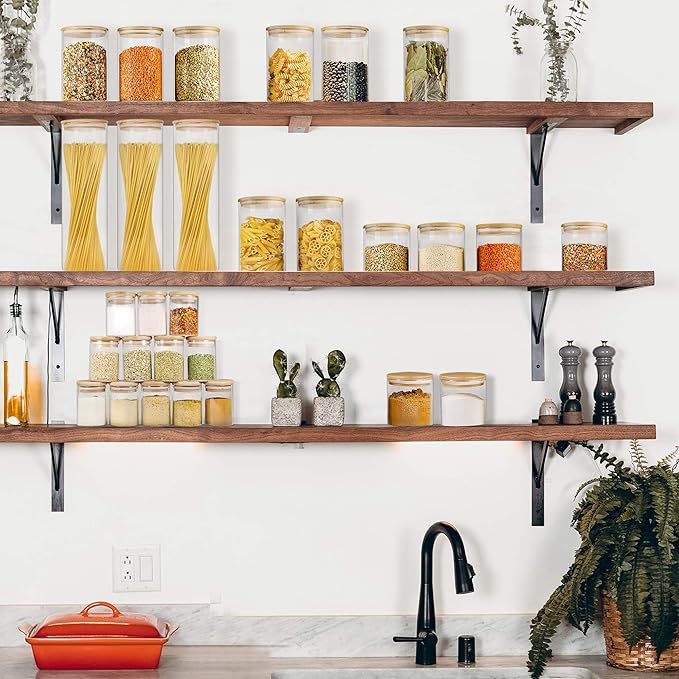 Glass Jars with Bamboo Lids (16oz in 9 Pack), Food Jars and Canisters Sets with lids, Food Storage Jars with Airtight Lids, Glass Pantry Jars-Ruum Studio Home