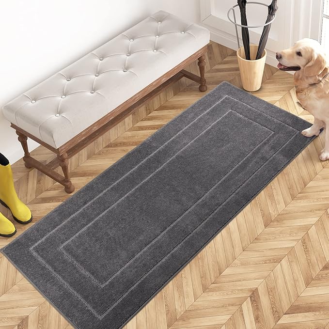 PURRUGS Dirt Trapping Door Mat 24" x 59", Non-Slip/Skid Machine Washable Entryway Rug, Dog Doormat, Super Absorbent Welcome Mat for Muddy Wet Shoes and Paws, Grey-Ruum Studio Home