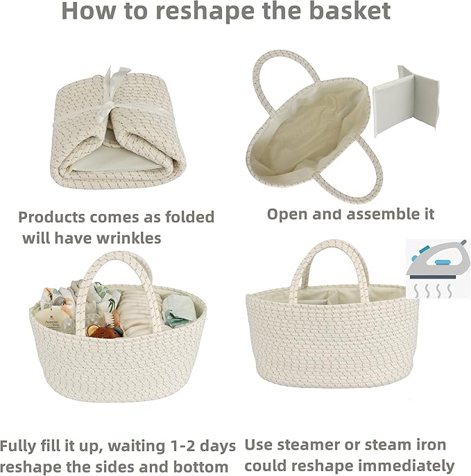 Diaper Caddy Organizer Cotton Rope Baby Basket Nursery Storage and Portable Tote Bag for Car Ideal Baby Shower Gifts and Registry Must-Have for Newborn Essentials Large striped-Ruum Studio Home