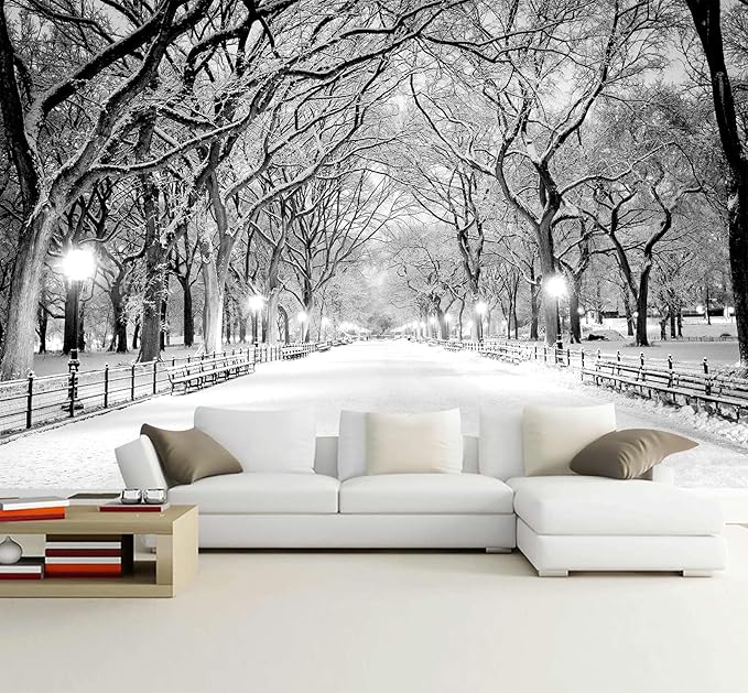 Beautiful 3D Snowy Forest Wallpaper Gray New York Park Landscape Wall Mural Living Room Bedroom (Not Peel and Stick)-Ruum Studio Home