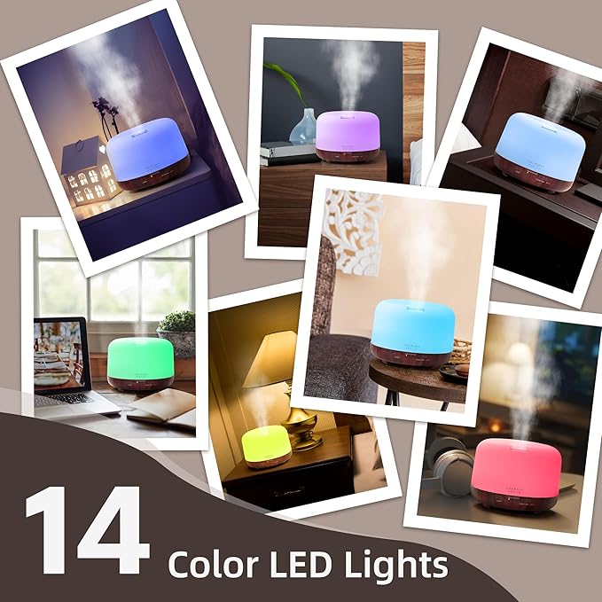 ASAKUKI 500ml Essential Oil Diffuser, Aromatherapy Fragrant Oil Humidifier Vaporizer, 7-Color Light and Auto-Off Safety Switch Reddish-Brown-Ruum Studio Home