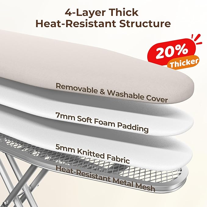 Yaheetech Ironing Board, Compact Iron Board with Cord Holder, Steam Iron Rest and Bottom Storage Tray, 9 Adjustable Heights & 3 Layer Cover, Folding Heavy Duty Ironing Board 52X14, Beige-Ruum Studio Home
