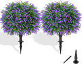 Artificial Boxwood Topiary Ball with Lavender, Set of 2 Artificial Shrub Bushes with Ground Spike, Fake Evergreen Tree for Porch, Artificial Plants for Outdoor Planters Indoor UV Resistant-Ruum Studio Home