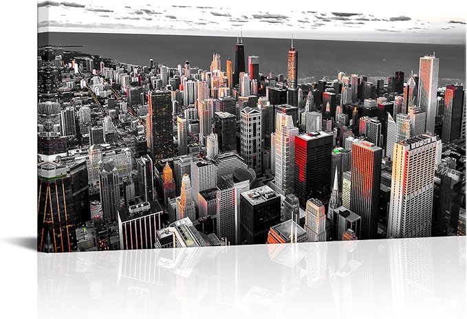 Nachic Wall Black and White Chicago Canvas Print Art Modern Chicago Downtown at Sunset Pictures Painting Modern Cityscape Giclee Artwork for Home Office Living Room Bedroom Decoration 24x48Inches-Ruum Studio Home