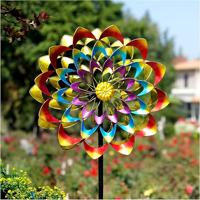 Garden Wind Spinners Outdoor Large Metal, 84'' Yard Art Wind Sculptures & Spinners, Windmills Gifts for Mother's Day Birthday Lawn Patio Decor(Rainbow)-Ruum Studio Home